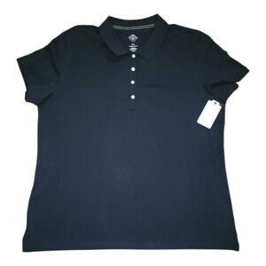 St Johns Bay Polo Shirt NWT Womens XXL Solid Black Classic Cotton Minimalist